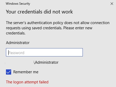 system administrator does not allow the use of saved credentials