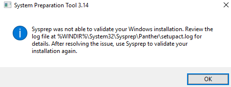 sysprep was not able to validate your windows installation