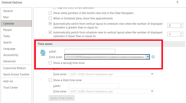 scheduling meetings in different time zones outlook