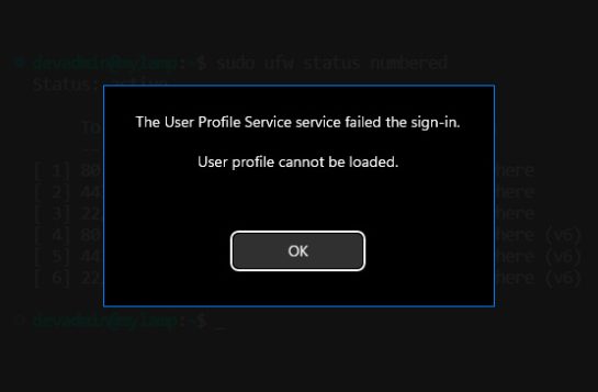 user profile service failed the sign in