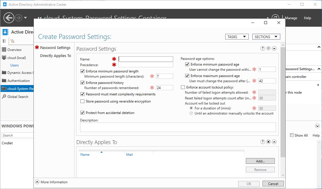 Active Directory fine-grained password policy