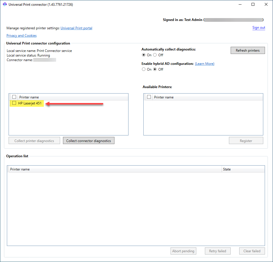 Universal Print settings