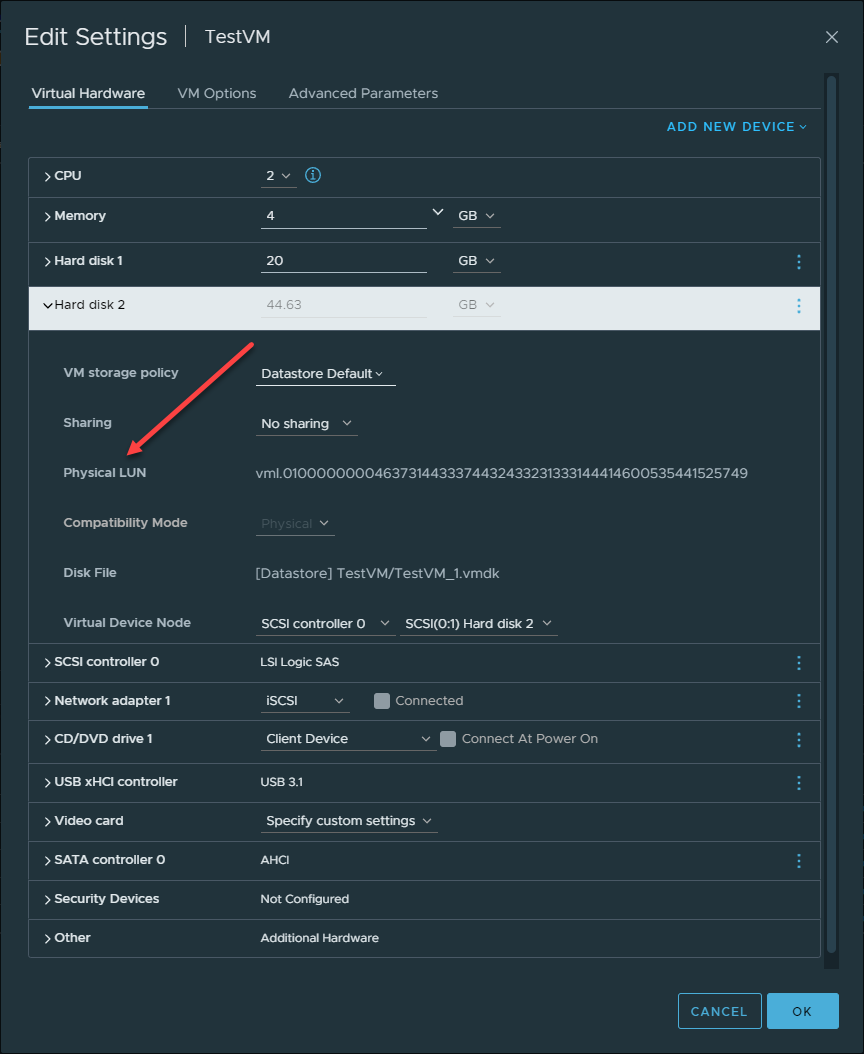 vmware rdm disk