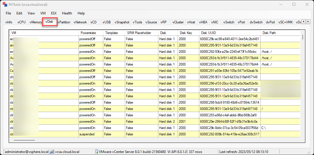 rvtools export