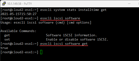 Getting the status of iSCSI adapter