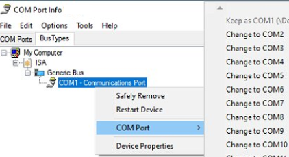 how to remove com port in use