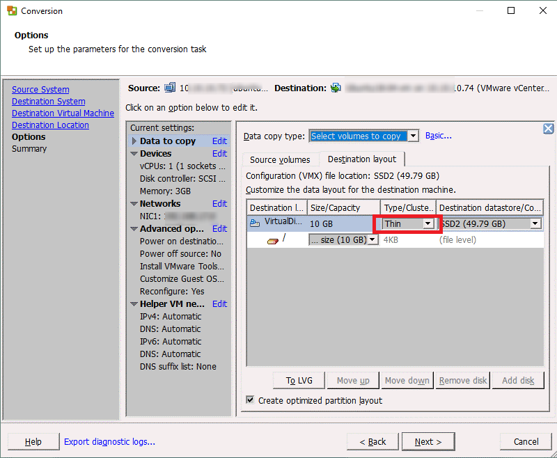 convert vmdk to thin provision