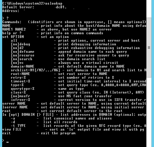 nslookup list dns servers