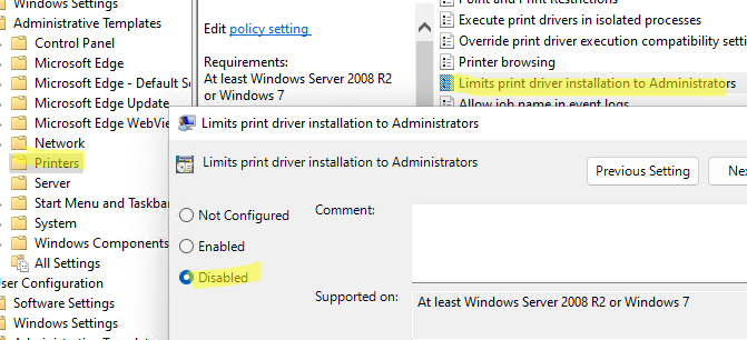 restrictdriverinstallationtoadministrators gpo