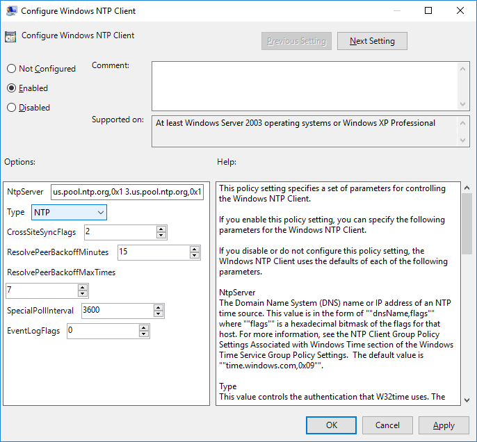 configure windows ntp client gpo