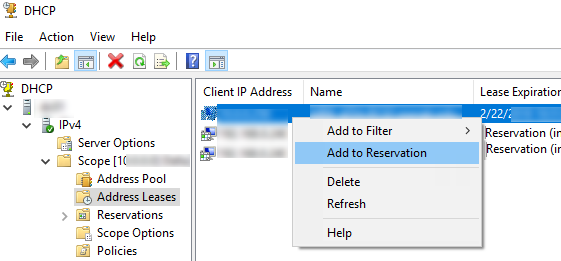 windows dhcp reservation