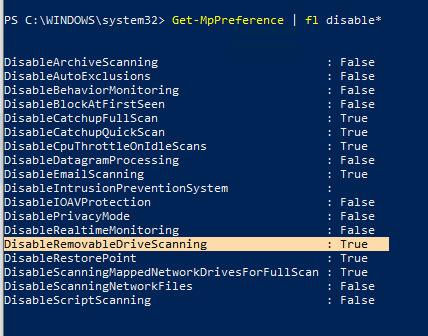 windows defender disable powershell