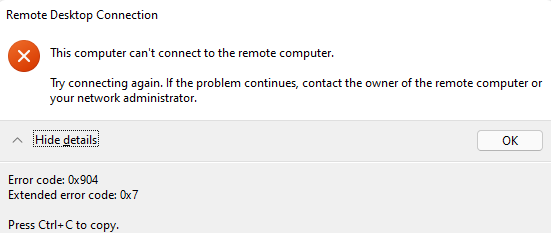 there was a problem connecting to the remote resource