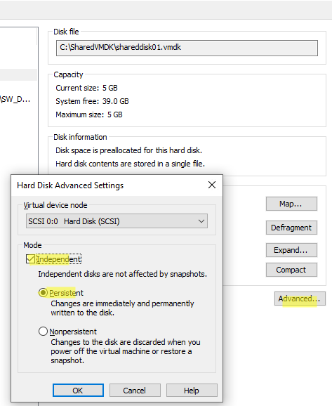 share disk between two vms vmware