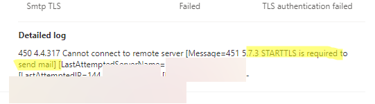 starttls is required to send mail