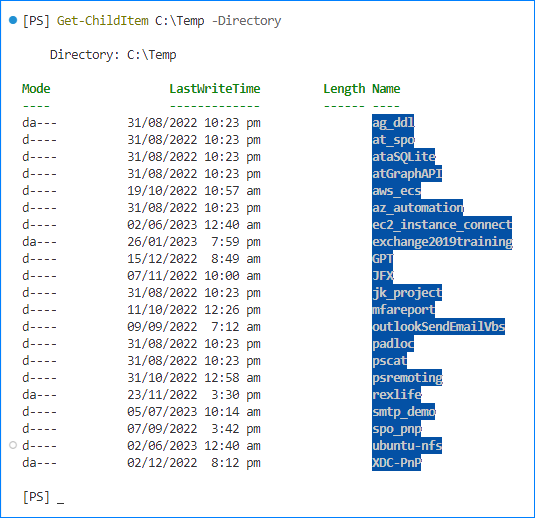 powershell ls