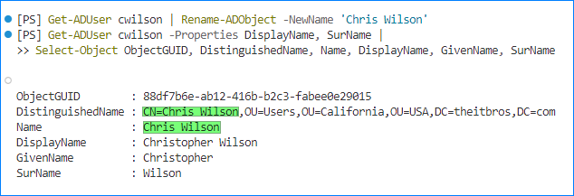 powershell rename ad user
