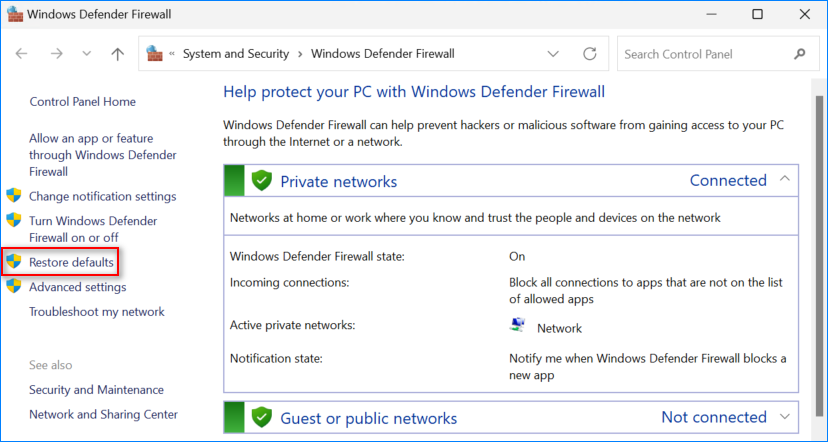 how to reset firewall settings