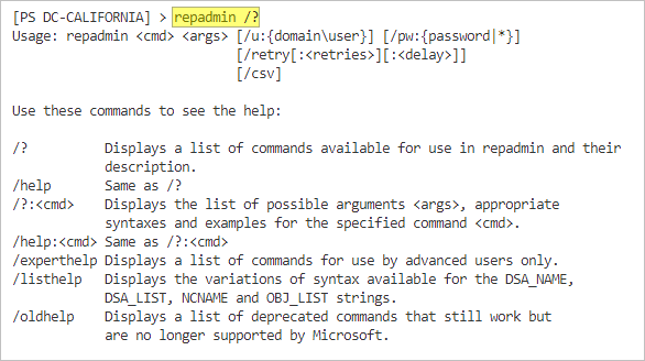 repadmin /replicate dc1 dc2 example