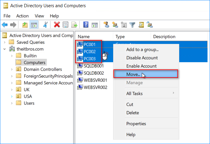 move computer to ou powershell