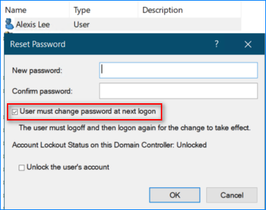 user must change password at next logon attribute