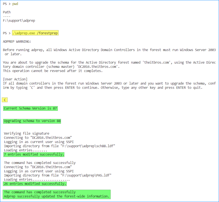 update active directory schema