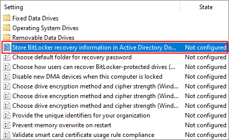 how to store bitlocker keys in active directory