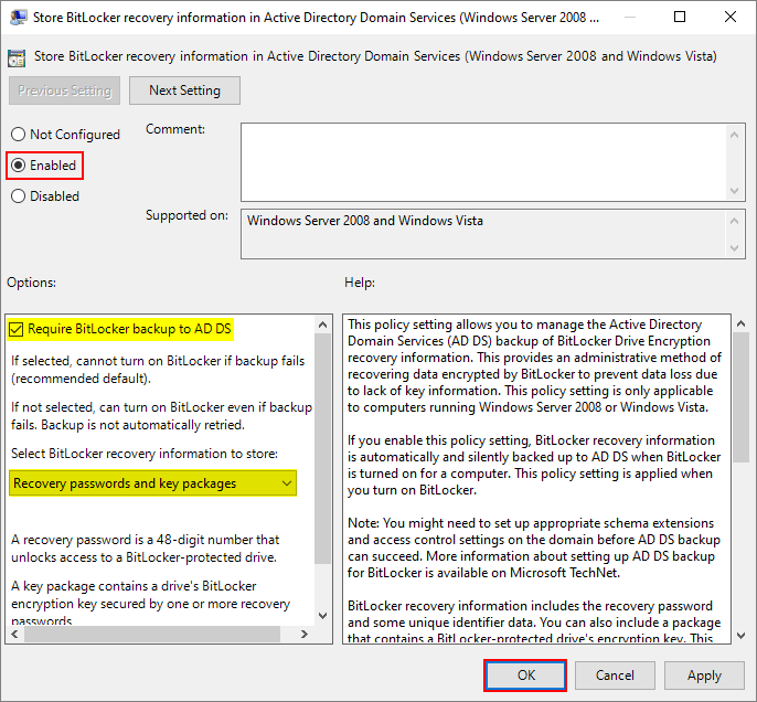 gpo bitlocker active directory