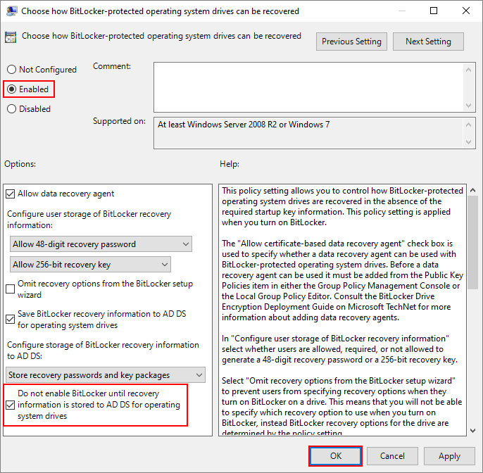 bitlocker gpo active directory