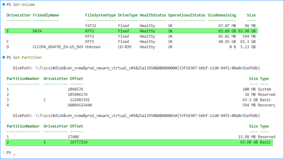 change drive letter powershell