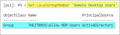 remote desktop users domain security group