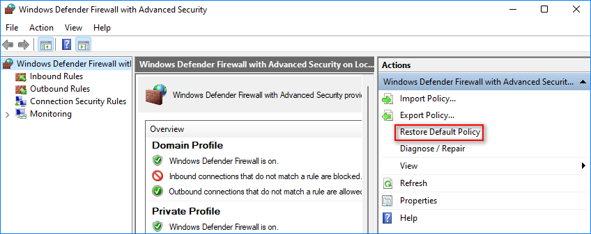 how to reset windows 10 firewall