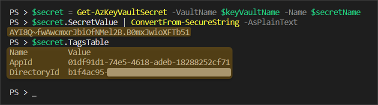 retrieve secret from azure key vault powershell