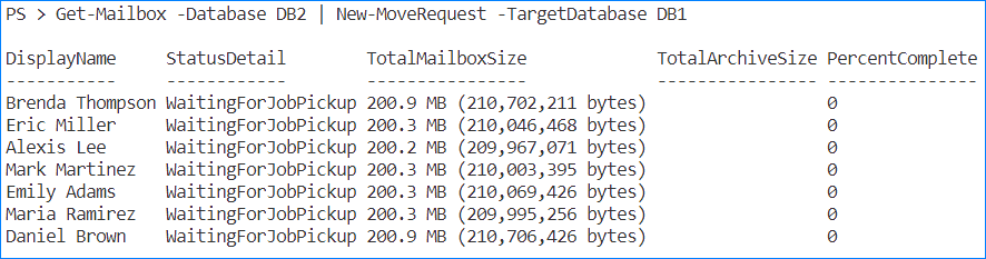 exchange move all mailboxes to another database