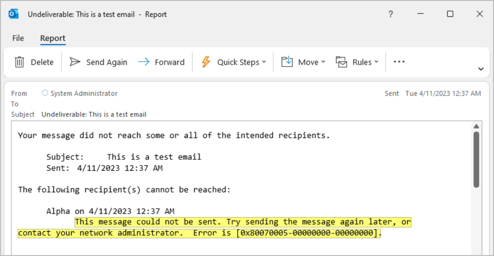 this message could not be sent. the client operation failed. try sending the message again later, or contact your network administrator.