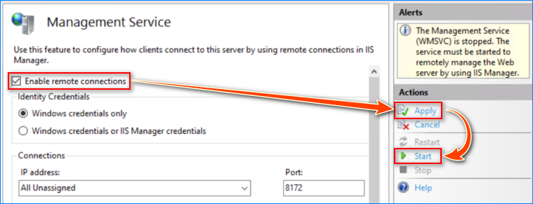 iis remote management windows 10