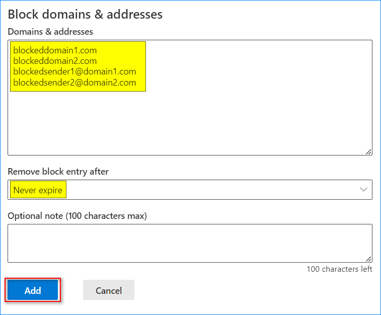 block email address office 365