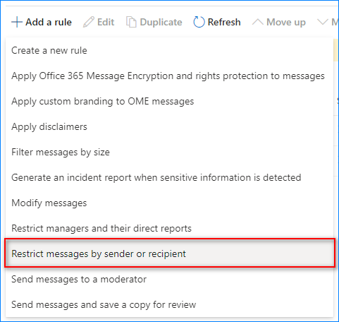 how to block a domain in office 365