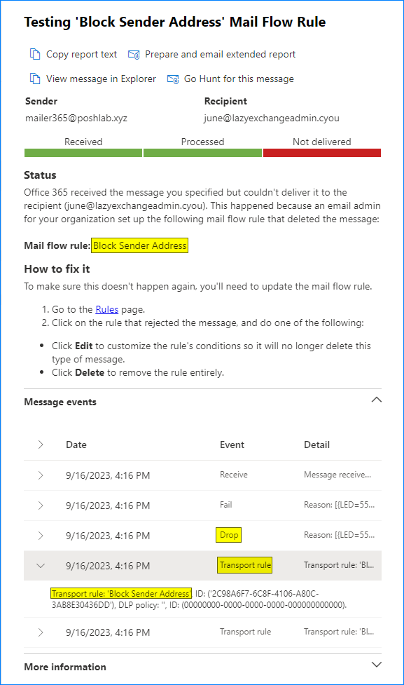 outlook 365 block domain