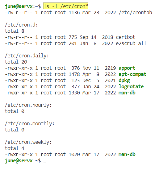 linux show crontab