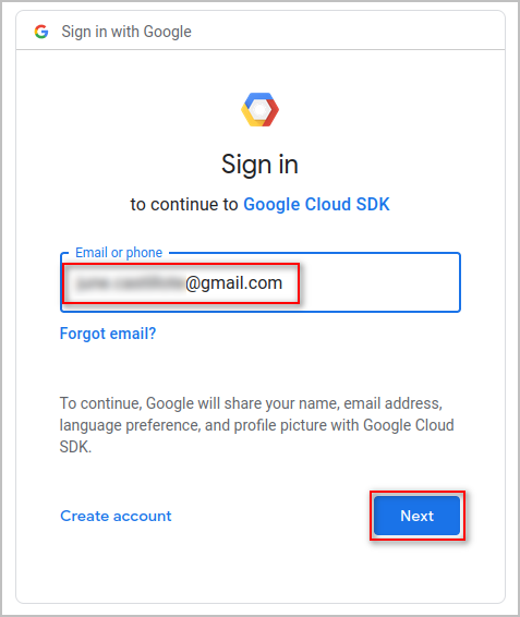 sign in google cloud sdk