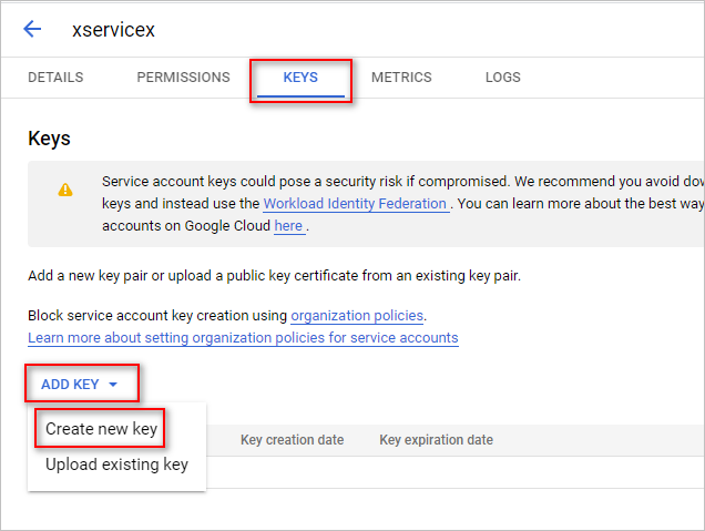 gcloud Service Account Key