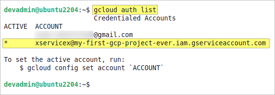 gcloud auth list