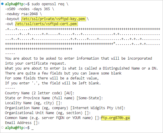 sudo openssl req