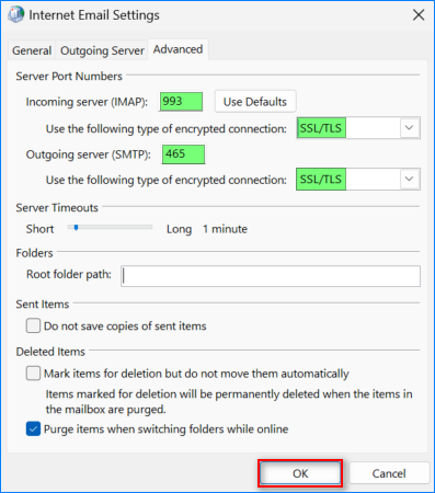 imap settings for gmail in outlook