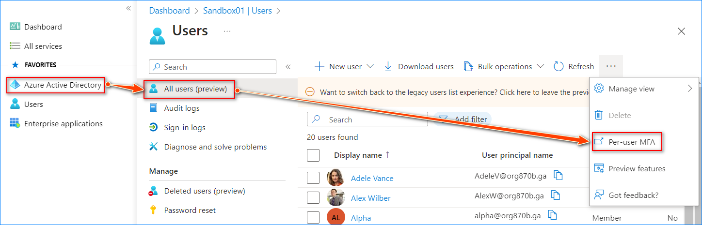 azure ad disable mfa for one user