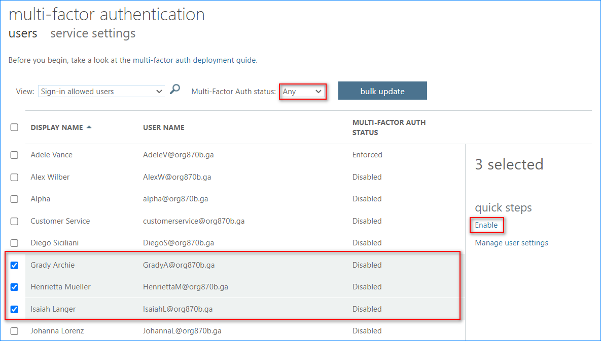 disable mfa for user in azure
