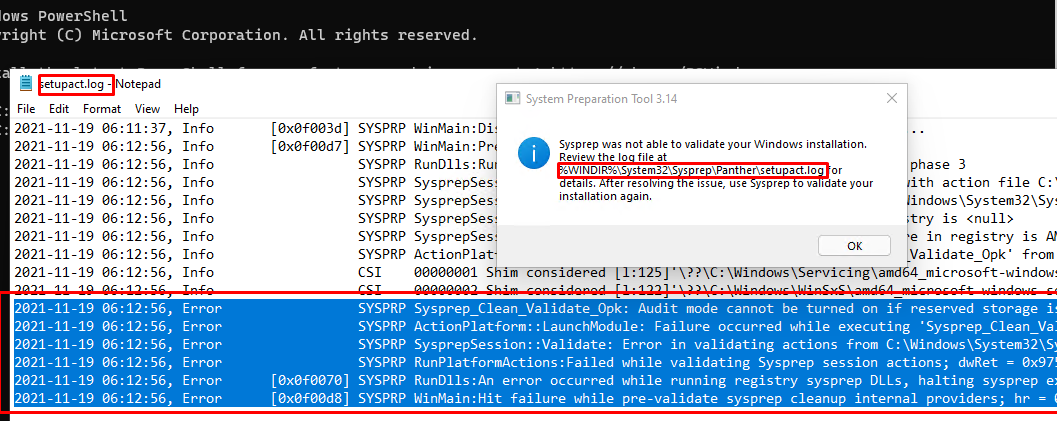 sysprep cannot validate windows installation