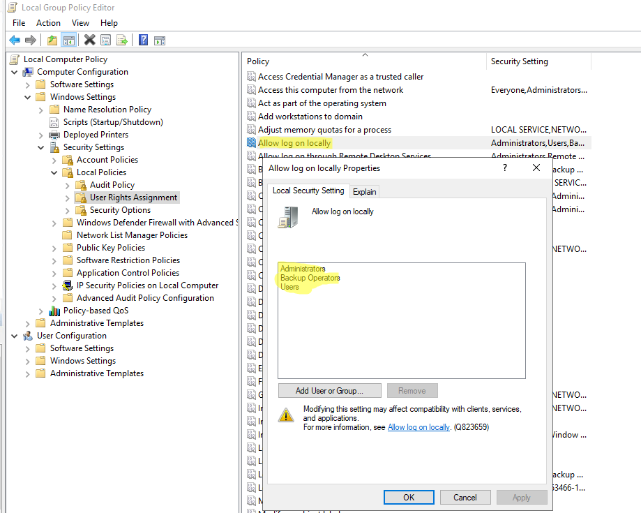 allow log on locally