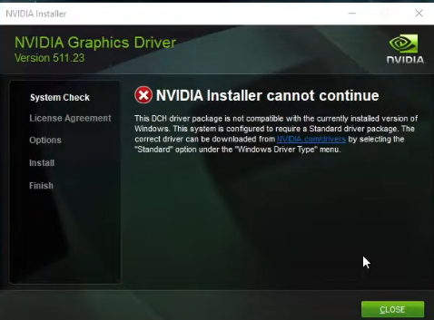 this dch driver package is not compatible